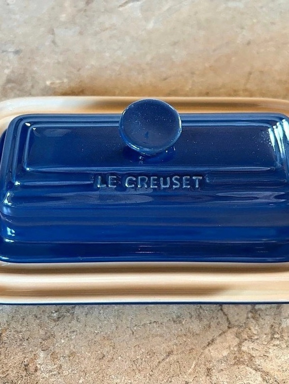 Le Creuset Stoneware Butter Dish Blue & Cream